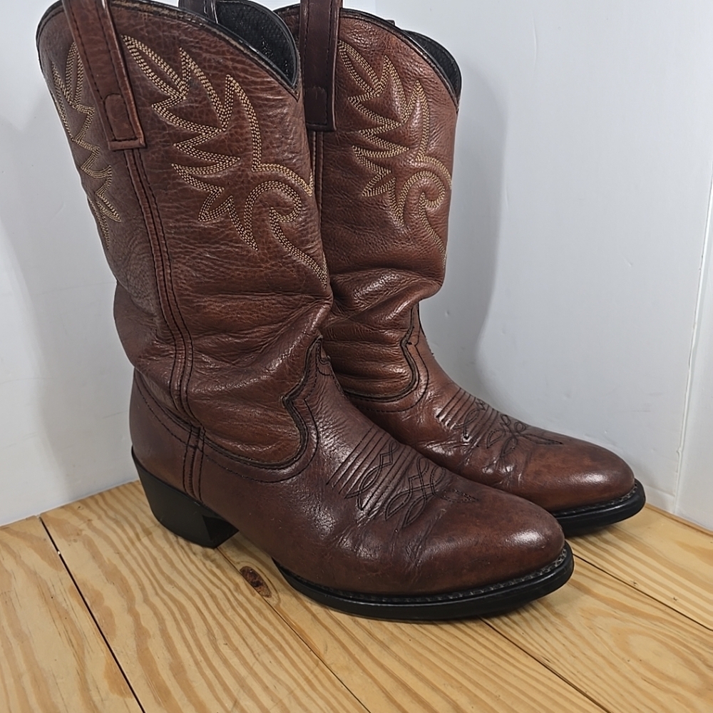 Mens Dingo Brown Leather Cowboy Boots Size 8D - Picture 10 of 10